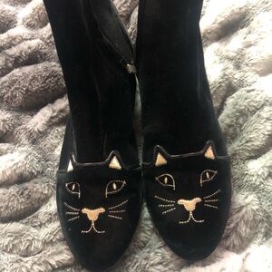 Used Charlotte Olympia Kitty Black Velvet Cat Face Women's Ankle Boots 40